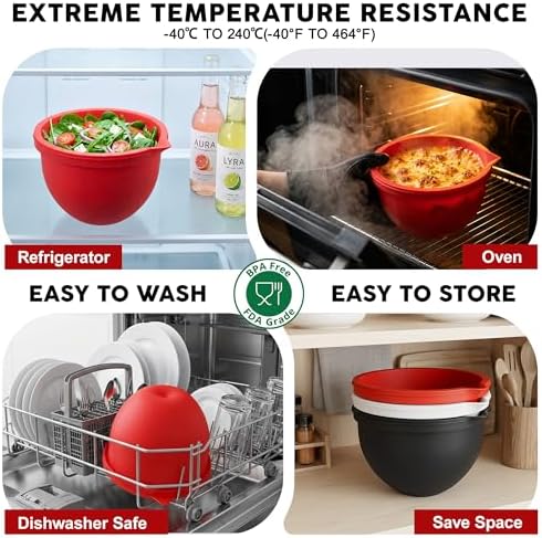 Food Grade Silicone Bowl with Lid for Salad, Easy Clean