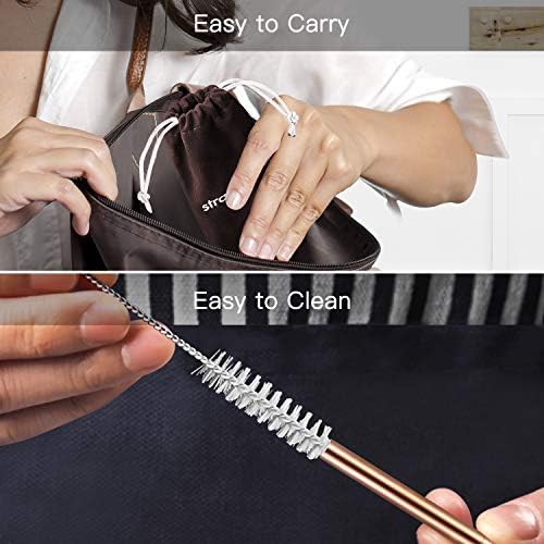 StrawExpert Set of 16 Reusable Stainless Steel Straws with Travel Case