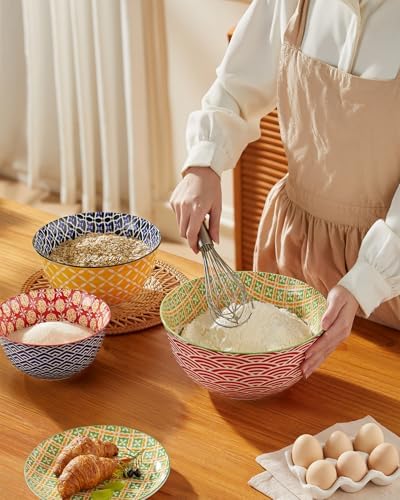 Metahom Ceramic Mixing Bowls Set of 3, Large Serving Bowls, Vibrant