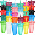 Honeydak 30 Pack Plastic Tumbler with Straw and Lid Bulk, Assorted