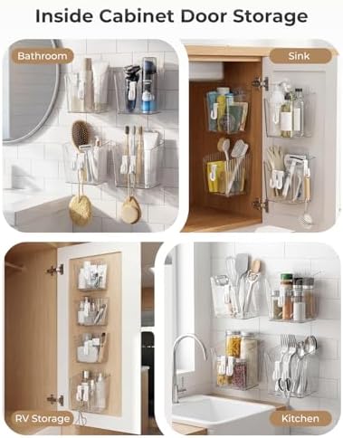 Wall Mount Organizer, 6 Hooks and 4 Pack Cabinet Door Storage Bins