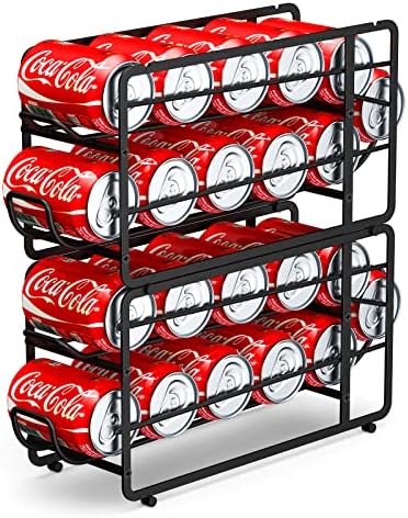 CANYAVE Soda Can Organizer Storage Rack, 2 Pack Stackable Beverage Soda Can Dispenser Organizer Holder for Refrigerator, Cabinet, Pantry (Black)