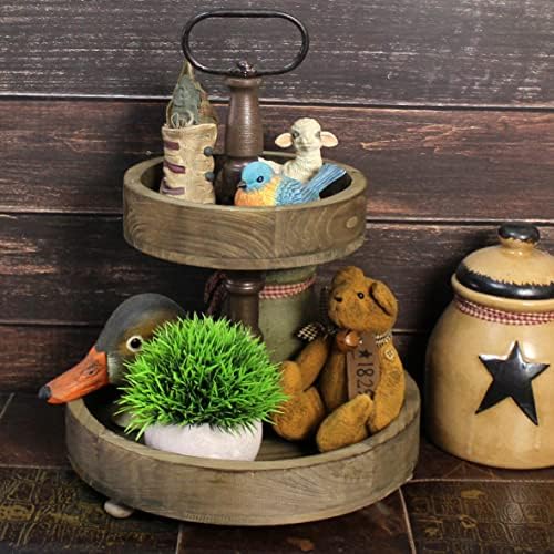 CVHOMEDECO. Rustic 2 Tiered Tray Stand Farmhouse Wood Serving Tray