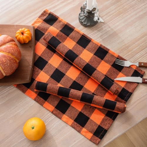 AQOTHES Fall Plaid Placemats Set of 4 Orange Black Checked Table Mats