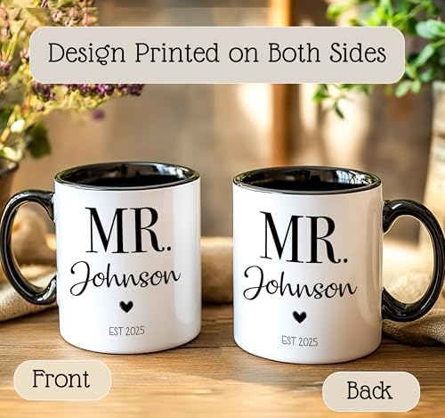 Personalized Mr & Mrs Coffee Mug Set | Customized Couple Gift Set for