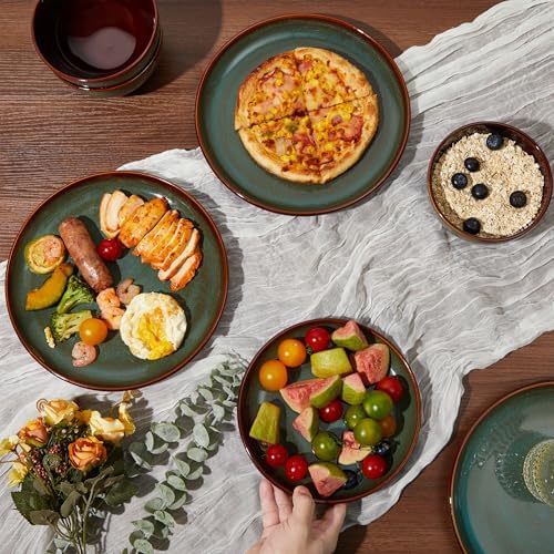Pokini Ceramic Dinner Plates Set of 6, 10inch Salad, Dessert Plates
