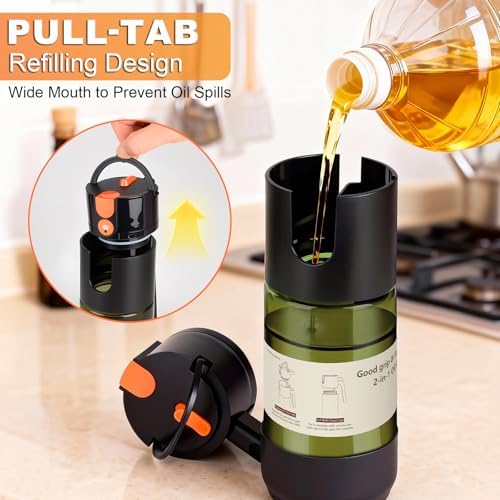 2-in-1 Oil Sprayer for Cooking, 500ml Dark Glass