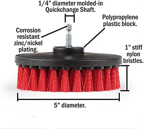 Drill Brush 2PCS, 5″ Stiff Red Nylon Bristle Attachments