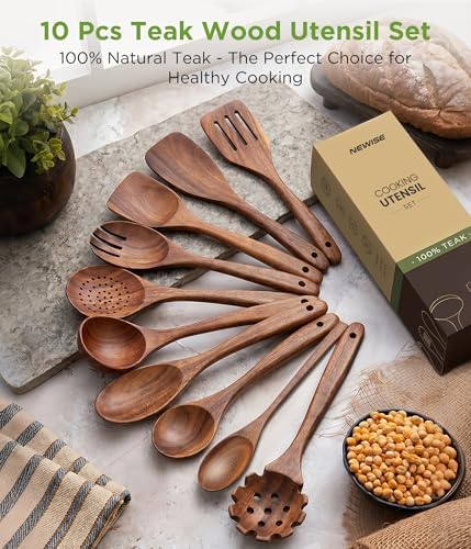 Newise 10-Piece Teak Wooden Utensil Set