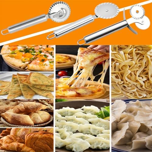 3 PCS Stainless Steel Pastry Wheel Cutter,Ravioli Cutter, Pizza Cutter