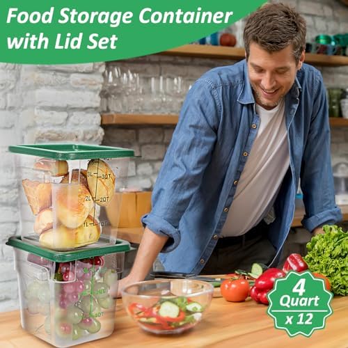 Yungyan 12 Pcs 4 Qt Commercial Food Storage Containers with Lids