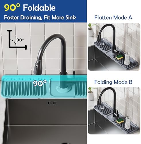 24"Longer Silicone Faucet Mat For Kitchen Sink Splash Guard Gray