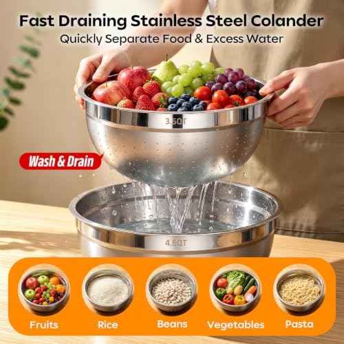 HOMETALL Stainless Steel Mixing Bowls with Lids Set & Colander(6PCS)