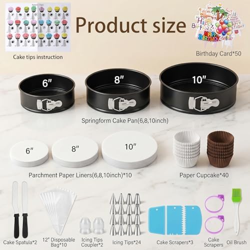 168Pcs Cake Pan Sets for Baking+ Cake Decorating Supplies, 6/8/10 Inch