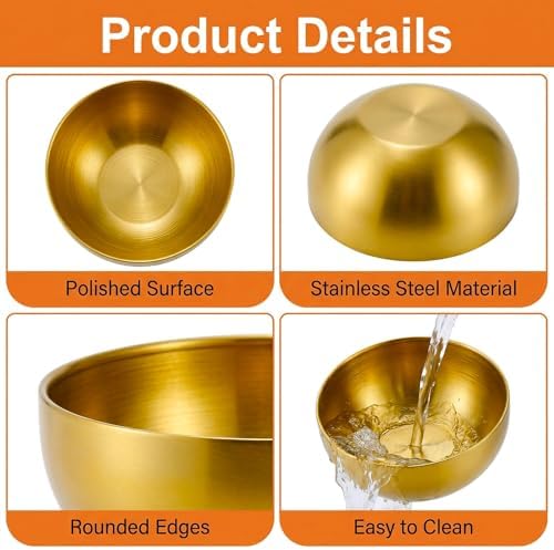 10 Pcs Gold Bowls, 4.7 Inch Stainless Steel Mixing Serving Bowls