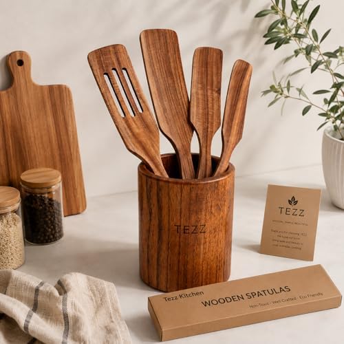 Spurtle Set, Natural Acacia Wooden Kitchen Utensils Set of 4, Wooden