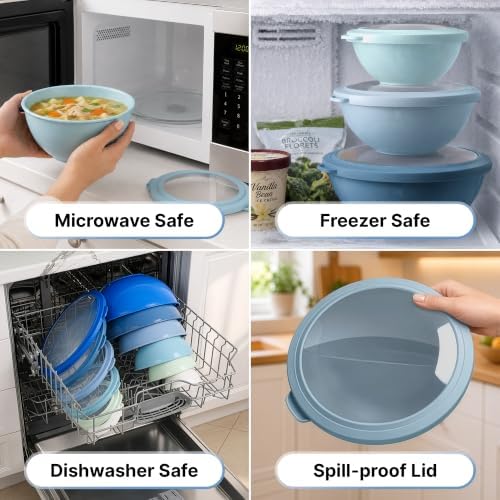 Zulay Kitchen 12 Piece Plastic Mixing Bowls with Lids Set - Leak-Proof