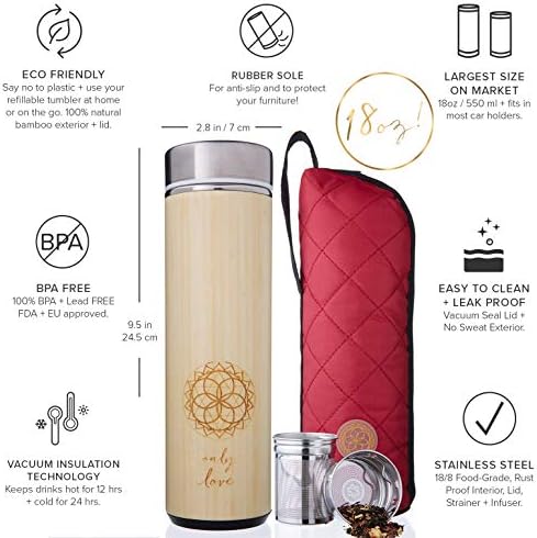 Sacred Lotus Love Insulated Bamboo Tea Travel Tumbler with Infuser