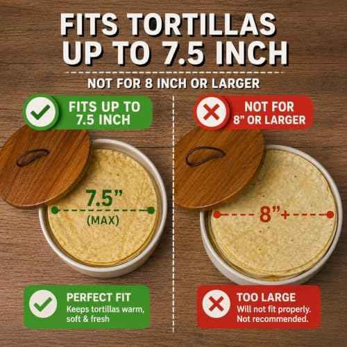 Ceramic Tortilla Warmer with Wooden Lid – 7.5 Inch Tortillero Keeps