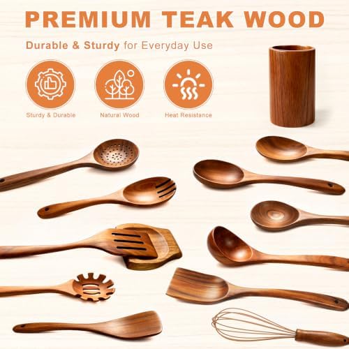13 Pcs Teak Wood Cooking Utensil Set