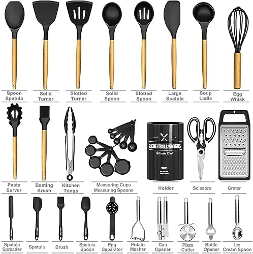 Umite Chef 34-Piece Silicone Utensil Set, Black