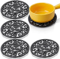 4 Pcs Cast Iron Trivet, 4.6 Inch Round Metal Trivet with Vintage