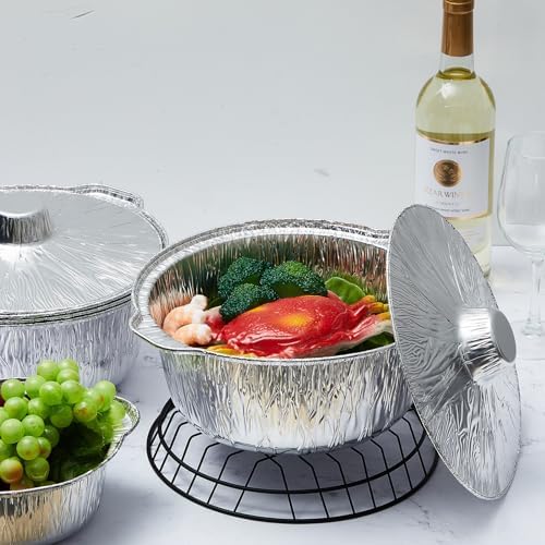 Ziliny 12 Pcs Disposable Aluminum Pot with Lid Round Foil Pans