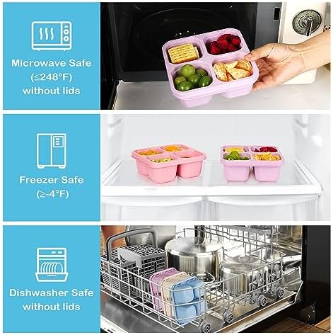 6 Pack Bento Box, 4 Compartment Lunchable Snack Containers with Lids