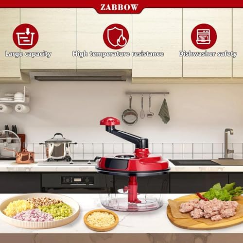Multi-Functional Manual Food Processor,8 Cup Hand-powered Crank Chopper,Mincer Blender with Clear Container,for Vegetables Meat Fruits Nuts Herbs Onions (White)