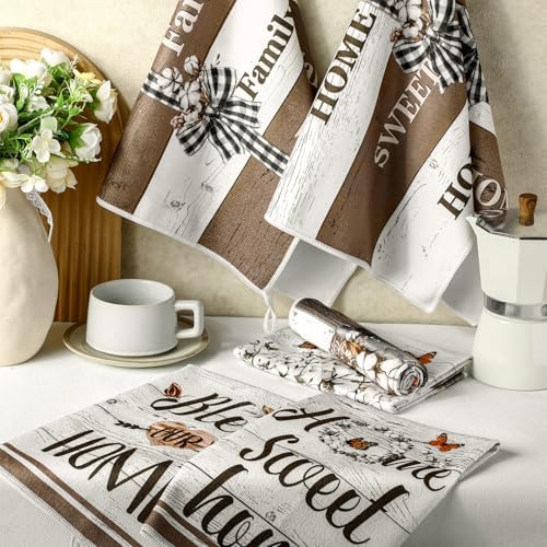 TecUnite 6 Pcs Farmhouse Rustic Kitchen Towels, Decorative Dish Towels