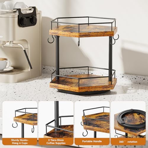 KLM 2 Tier Coffee Bar Organizer, Countertop Station Shelf Home Office.