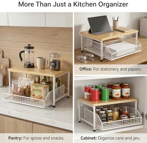 2-Tier Hardwood Countertop Organizer with Drawer