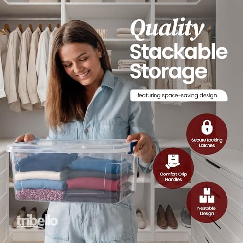 Plastic Storage Bins with Lids, Clear, 21 Qt