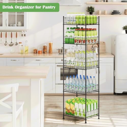 Water Bottle Storage Rack 5 Tier Drink Organizer for Pantry Metal