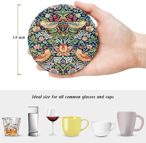 Drink Coasters for Drinks Set of 6, Vintage Art Nouveau Floral Pattern