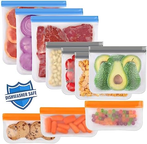 Lerine 10 Pack Reusable Freezer Bags, Dishwasher Safe