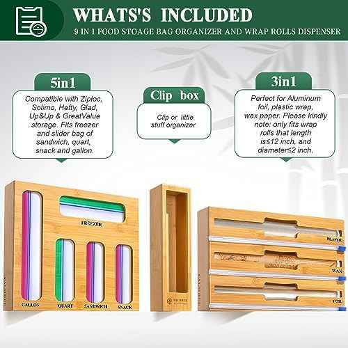 Calmbee 9 in 1 Bamboo Storage Bag Organizer for Kitchen Drawer