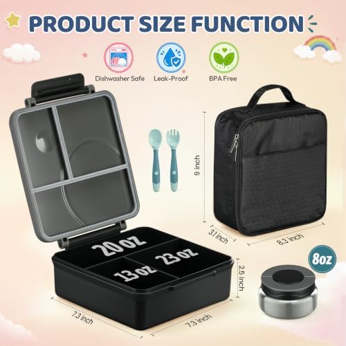 Itslife Kids Bento Lunch Box with 8oz Soup Thermo (Black)