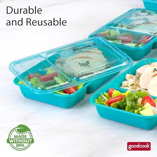 GoodCook Meal Prep Rectangle Two Compartment 20-Piece, Teal, Made