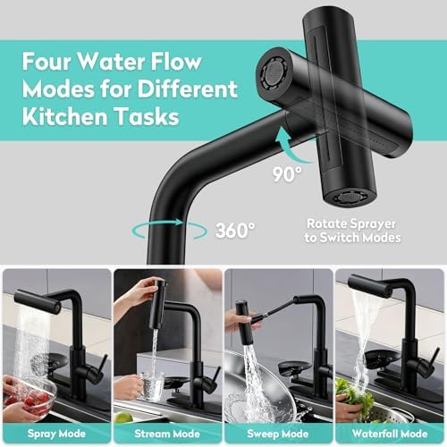 KAIYING Waterfall Kitchen Faucet with Pull-Down Sprayer & Glass Rinser