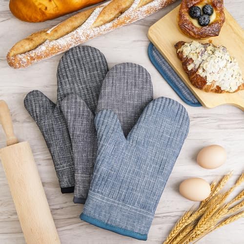 Oven Mitts and Pot Holders, Silicone Oven Gloves, 500 F Heat Resistant