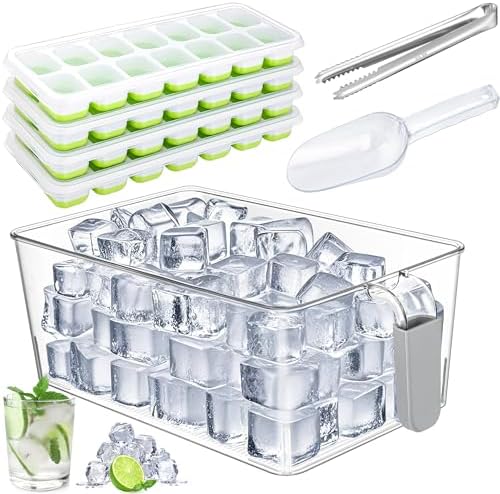 Aneco Plastic Freezer Ice Bin Set with Flexible Scoop Clear Storage