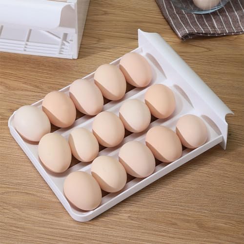 Eggs Dispenser with Double Drawers for Refrigerator, Cream Color