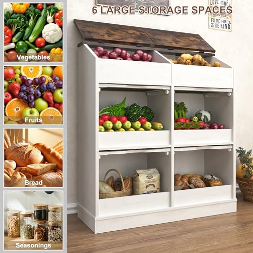 Potato And Onion Storage Bin with Lid,Rustic Bread&Fruit Organizer