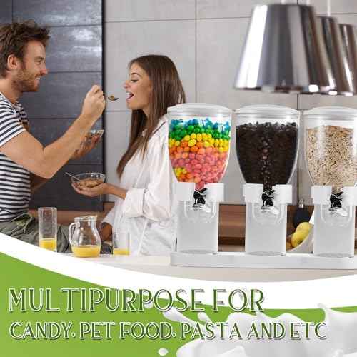 1 Pack Triple Cereal Dispenser 2L, Countertop Dry Food Dispenser, White
