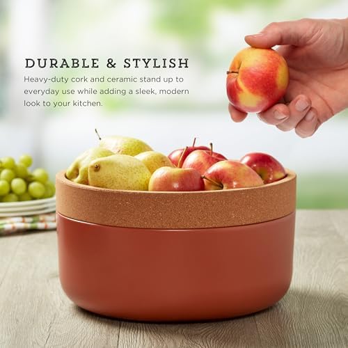 Kamenstein Ceramic and Cork Large Breathable Produce Bowl with Lid
