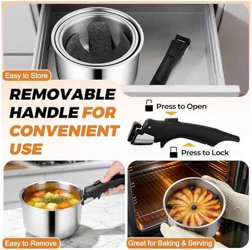 P&P CHEF Tri-Ply 9Pcs Cooking Pots and Sauce Pans Set with Removable Handle