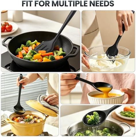 5PCS Silicone Kitchen Utensils Set, Non Stick Cooking Tools, Black