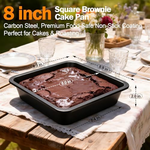 8x8 Baking Pan Set of 2, Square Cake Pan with 60 PCS Parchment Paper