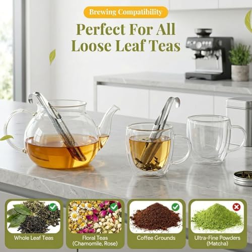 5Pcs Tea Infuser Set for Loose Leaf Tea, 2 Fine Mesh Pipe Strainers